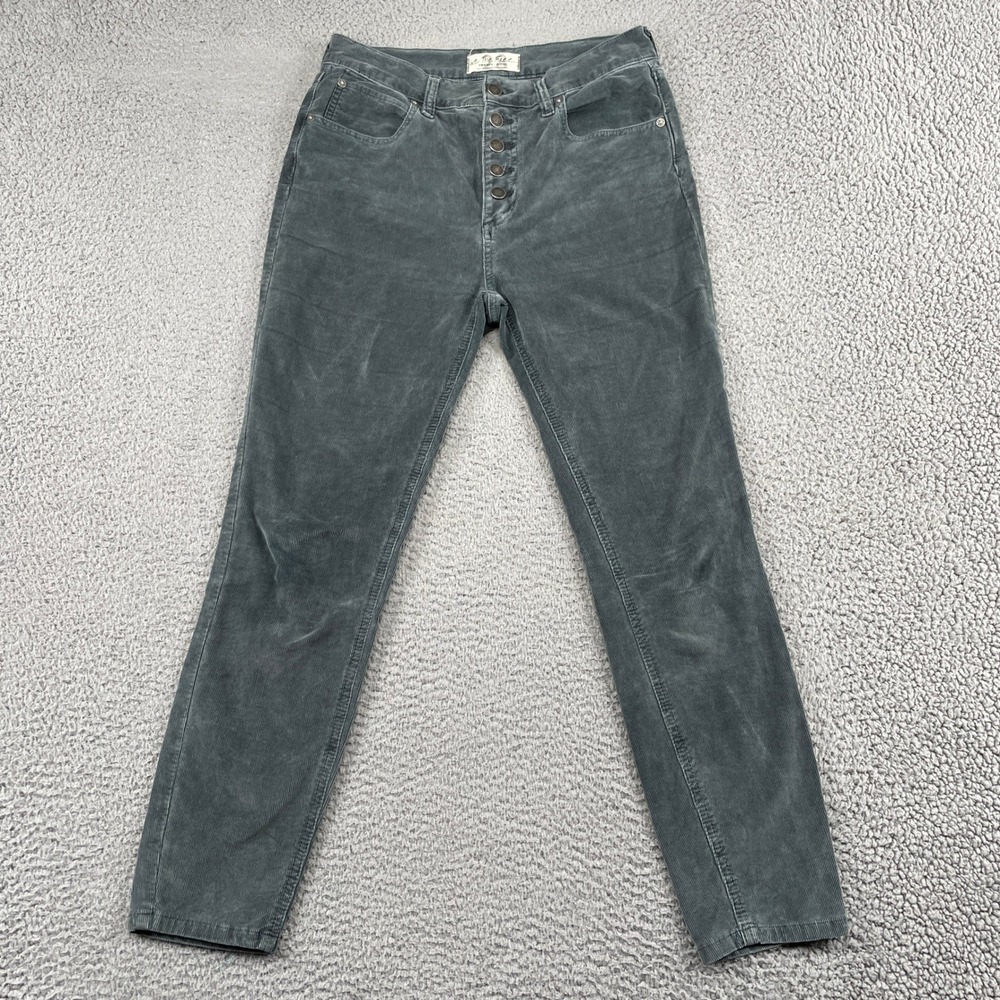 We The Free Pants Womens 28 Blue Corduroy Skinny Button Fly Stretch Casual